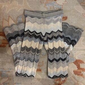 Scallop Gray Blue Cream Chevron Knit Flare Pants